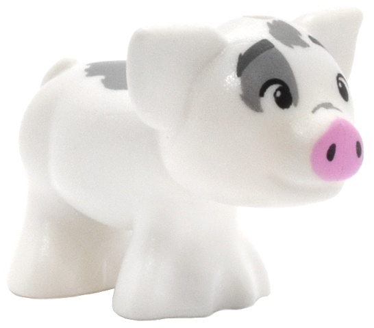 Pig, Friends with Dark Bluish Gray Eyebrows, Small Black Eyes, Bright Pink Nose, and Dark Bluish Gray Rough Spots Pattern (Pua): {бял}