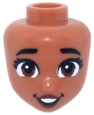 Mini Doll, Head Friends with Black Thick Eyebrows, Eyelashes, Reddish Brown Eyes and Lips, Open Mouth Smile with Dimples and Teeth Pattern: {сиена кафяво}