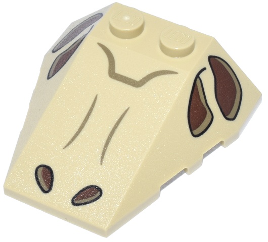 Wedge 4 x 4 Triple with Stud Notches with Dinosaur Skull Reddish Brown and Dark Tan Eye Sockets and Nostrils Pattern: {тухлено жълт}