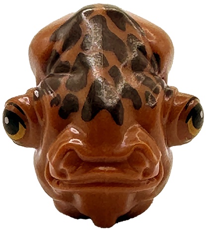 Minifigure, Head, Modified SW Mon Calamari with Dark Brown Skin Texture and Bright Light Orange and Black Eyes with Eyelids Pattern: {тъмно оранжев}