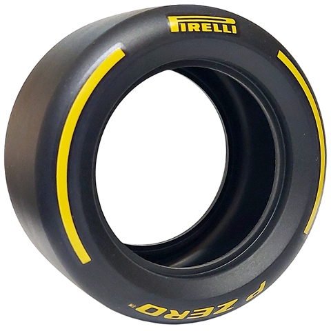 Гума 81.6мм D. x 44мм Гладка с жълт надпис 'PIRELLI', 'P ZERO' и жълта шарка на арка: {черен}