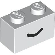 Brick 1 x 2 with Black Smile Curved Line Pattern: {бял}