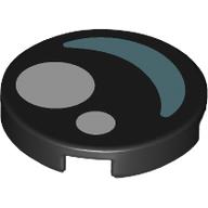 Tile, Round 2 x 2 with Bottom Stud Holder with Eye with White Circles and Metallic Light Blue Crescent Pattern: {черен}