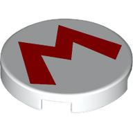 Tile, Round 2 x 2 with Bottom Stud Holder with Super Mario Red Capital Letter M Pattern: {бял}
