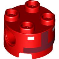 Brick, Round 2 x 2 with Pin Holes with Two White Rectangles and Dark Red Inverted T-Shape Pattern (Super Mario Toad Pit Crew Torso): {ярко червен}