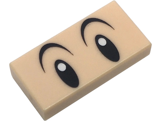 Tile 1 x 2 with Black Oval Eyes with White Pupils and Full Raised Curved Eyebrows Pattern (Super Mario Baby Mario): {светло нуга}