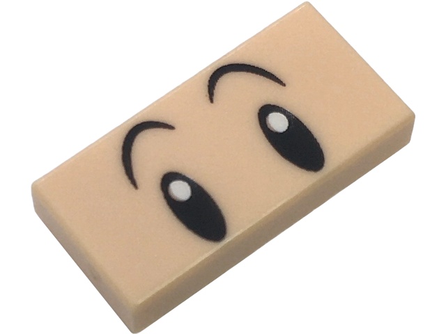 Tile 1 x 2 with Black Oval Eyes with White Pupils and Angled Raised Curved Eyebrows Pattern (Super Mario Baby Luigi): {светло нуга}