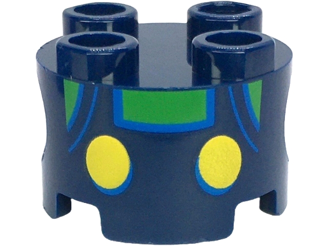 Brick, Round 2 x 2 with Pin Holes with Overalls with Yellow Buttons and Blue Outlines over Bright Green Shirt Pattern (Super Mario Baby Luigi Torso): {земно син}