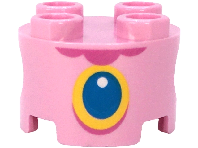 Brick, Round 2 x 2 with Pin Holes with Dark Pink Lace Neck, Dark Azure and Yellow Pendant with White Circle Glint Pattern (Super Mario Baby Peach Torso): {светло пурпурен}