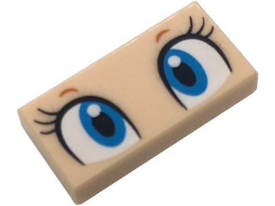 Tile 1 x 2 with Dark Azure and White Eyes, Black Eyelashes and Dark Orange Eyebrows Pattern (Super Mario Baby Peach Upper Face): {светло нуга}