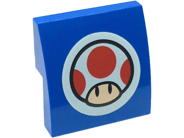Slope, Curved 2 x 2 x 2/3 with Super Mario Toad Head Logo on White Circle Pattern: {ярко син}