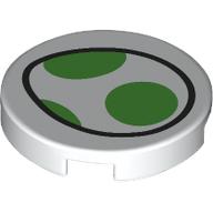Tile, Round 2 x 2 with Bottom Stud Holder with Egg with Bright Green Spots Pattern (Super Mario Yoshi Logo): {бял}