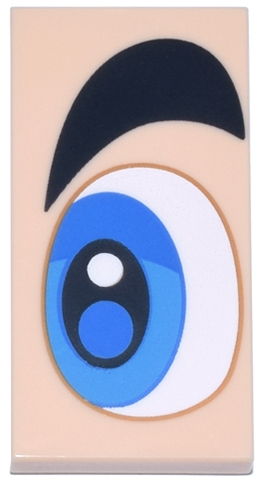 Tile 2 x 4 with White, Blue and Dark Azure Eye and Thick Black Eyebrow Pattern Model Left Side (Super Mario Eye): {светло нуга}