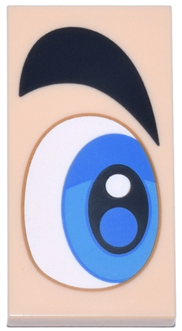 Tile 2 x 4 with White, Blue and Dark Azure Eye and Thick Black Eyebrow Pattern Model Right Side (Super Mario Eye): {светло нуга}