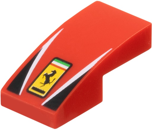 Slope, Curved 2 x 1 x 2/3 with Ferrari Logo, White Stripes, Black Triangles Pattern: {ярко червен}
