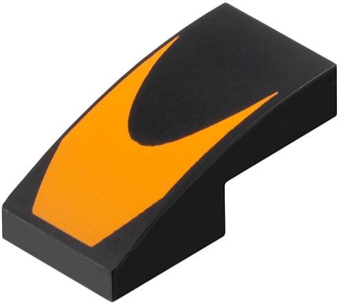 Slope, Curved 2 x 1 x 2/3 with Orange Chevron Pattern: {черен}