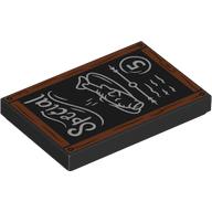 Tile 2 x 3 with Chalk Board with Dark Orange Frame with Wood Grain and Nails, White 'Special', Fish Platter, Scribbles and Number 5 Pattern: {черен}