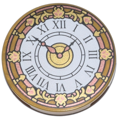 Tile, Round 3 x 3 with White Clock Face, Copper and Gold Hands, Border, and Filigree and Black Roman Numerals Pattern: {топло златист}