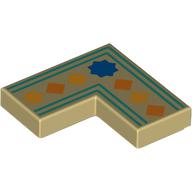Tile 2 x 2 Corner with Orange and Yellow Squares, Blue Star, Dark Turquoise Border Lines Pattern: {тухлено жълт}