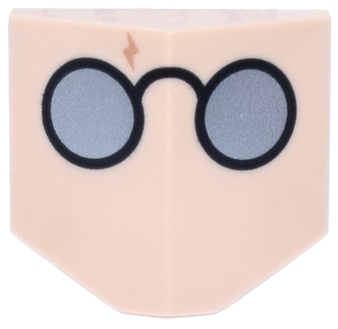 Slope, Curved 33 2 x 2 Double / Inverted with Black Round Glasses with Silver Lenses, Nougat Lightning Bolt Scar Pattern (HP Harry Potter Face): {светло нуга}