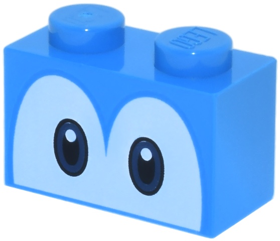 Brick 1 x 2 with Dark Blue and Black Eyes on White Background Pattern (Super Mario Yoshi): {тъмно небесносин}