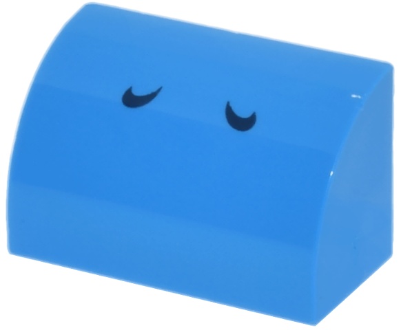 Slope, Curved 1 x 2 with Bottom Stud Holder with 2 Dark Blue Curved Lines Pattern (Super Mario Blue Yoshi Nostrils): {тъмно небесносин}