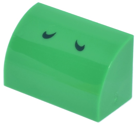 Slope, Curved 1 x 2 with Bottom Stud Holder with 2 Dark Green Curved Lines Pattern (Super Mario Yoshi Nostrils): {ярко зелен}