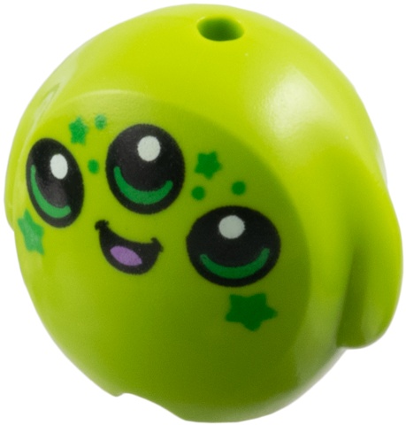 Minifigure, Utensil Pillow Plush Toy with Alien Face with 3 Black Eyes and Mouth, Medium Lavender Tongue and Bright Green Stars Pattern: {ярко жълто-зелен}