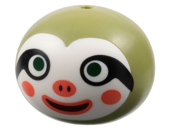 Minifigure, Head, Modified Sloth with Molded White Face and Printed Dark Green Eyes, Black Eye Markings, Dark Red Mouth, Coral Lips, Cheeks and Nose Pattern: {маслинено зелен}