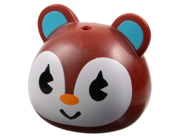 Minifigure, Head, Modified Squirrel / Cub with Ears with Molded Medium Azure Auricles and Printed White Face, Black Eyes and Orange Nose Pattern: {нов тъмно червен}