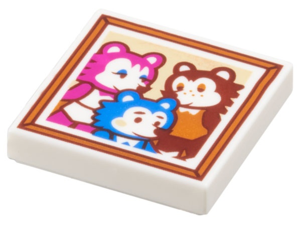 Tile 2 x 2 with Family Portrait in Reddish Orange Frame with Magenta, Reddish Brown, and Blue Animals Pattern: {бял}