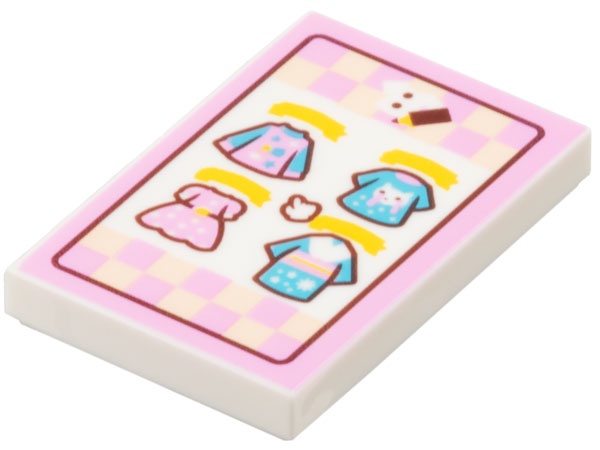 Tile 2 x 3 with Clothing Ad, Bright Pink and Dark red Border, Medium Azure and Yellow Garments Pattern: {бял}
