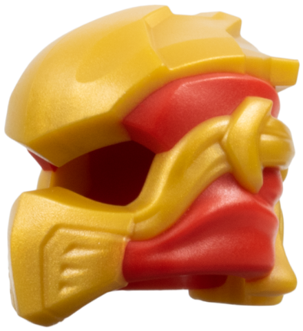 Minifigure, Headgear Ninjago Wrap Type 10 with Molded Pearl Gold Armor, Wraps and Knot Pattern: {ярко червен}