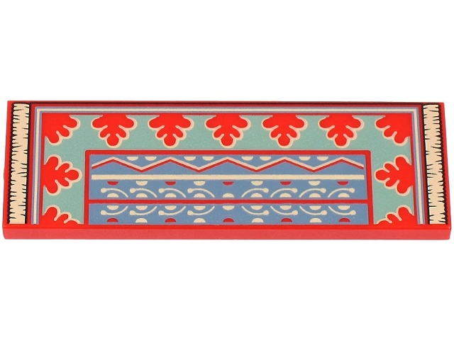 Tile 2 x 6 with Sand Blue and Sand Green Half Rug / Carpet with Leaves, Tan Lines, Geometric Shapes and Fringe Pattern: {ярко червен}