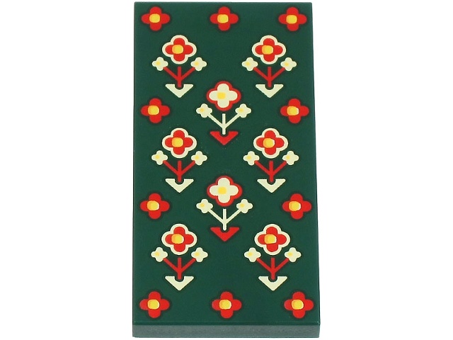 Tile 2 x 4 with Red, Tan and Yellow Geometric Flowers Pattern: {земно зелен}