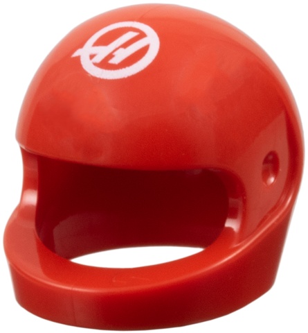 Minifigure, Headgear Helmet Motorcycle (Standard) with Haas Formula 1 Logo Stylized White Capital Letter H in Circle Pattern: {ярко червен}