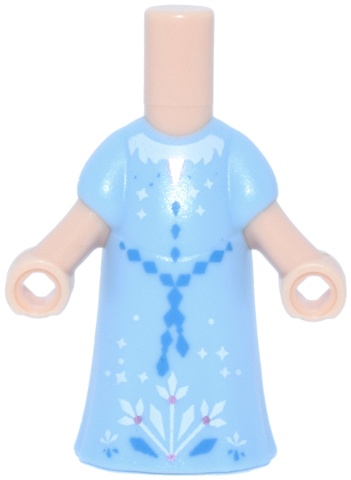 Micro Doll, Body with Molded Bright Light Blue Dress and Printed Blue Beaded Belt and Buttons, White Collar and Half Snowflake and Metallic Pink Accents Pattern: {светло нуга}