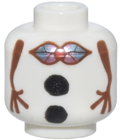 Minifigure, Head without Face with Snowman Reddish Brown Stick Arms, Black Coal Buttons and Metallic Light Blue, Metallic Pink and Red Bow Tie Pattern (Frozen Olaf Body): {бял}