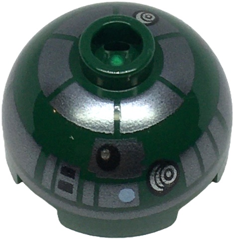 Brick, Round 2 x 2 Dome Top with SW Astromech Droid Dark Silver Panels and Band Around Dome, Bright Light Blue Dot Pattern: {земно зелен}