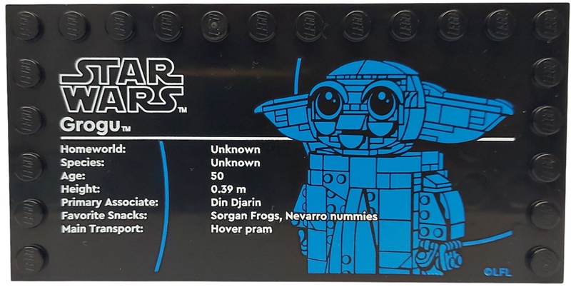 Tile, Modified 6 x 12 with Studs on Edges with Star Wars Logo and 'Grogu' Pattern: {черен}