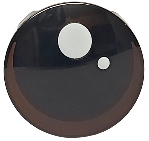 Plate, Round 2 x 2 with Rounded Bottom (Boat Stud) with White Pupil and Circle and Dark Brown Crescent Pattern (SW Din Grogu / The Child / 'Baby Yoda' Eye): {черен}