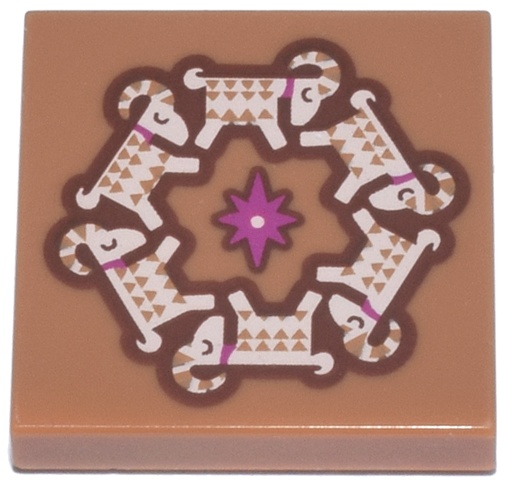 Tile 2 x 2 with Tan and Reddish Brown Big Horn Sheep Wreath and Magenta Star Pattern: {умерен нуга}