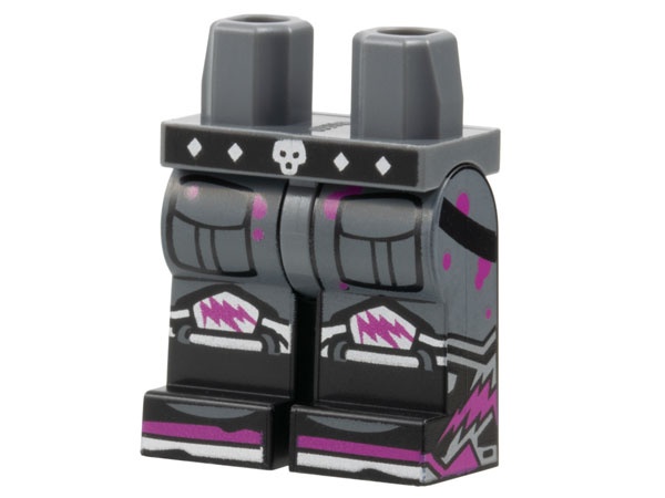 Hips and Black Legs with Black Belt, Silver Skull Buckle, Diamonds, Toes and Knee Pads with Magenta Lightning, Spots and Stripes Pattern: {тъмно каменно сив}