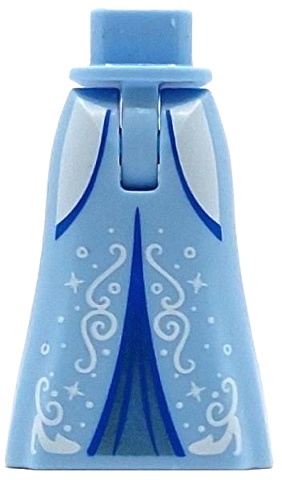 Mini Doll Hips and Skirt Full Length with White Sides, Filigree, Dots and Sparkles, Metallic Light Blue Inset and Blue Trim Pattern - Thin Hinge: {светло кралско син}