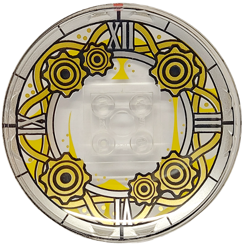 Dish 6 x 6 Inverted (Radar) - Solid Studs with Clock Face with Silver Roman Numerals, Gold Curved Lines and Gears Pattern: {прозрачен}