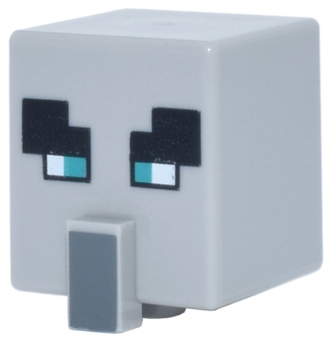 Minifigure, Head, Modified Cube Tall with Raised Rectangle with Pixelated Black Eyebrows, Dark Turquoise Narrow Eyes, and Dark Bluish Gray Nose Pattern (Minecraft Illager / Pillager): {умерено каменно сив}