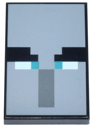 Tile 2 x 3 with Pixelated Eyebrows, Dark Turquoise Eyes, and Dark Bluish Gray Rectangle Nose on Light Bluish Gray Background Pattern (Minecraft Ominous Banner): {черен}