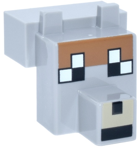 Creature Head Pixelated with Snout with Black and White Eyes Large, Tan Muzzle, Medium Nougat Fur Pattern (Minecraft Tamed Wolf): {умерено каменно сив}