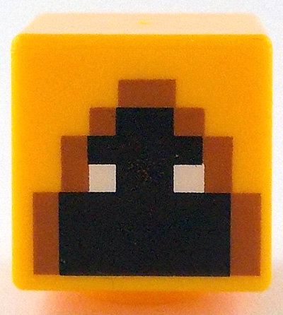 Minifigure, Head, Modified Cube with Pixelated Hood with Dark Orange Trim, Black Face with White Eyes Pattern (Minecraft Shadow Hoodie): {огнено жълто-оранжев}