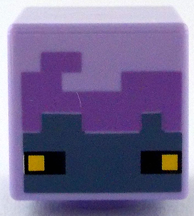 Minifigure, Head, Modified Cube with Pixelated Medium Lavender and Sand Blue Face with Black and Yellow Eyes Pattern (Minecraft Breeze): {лавандулов}